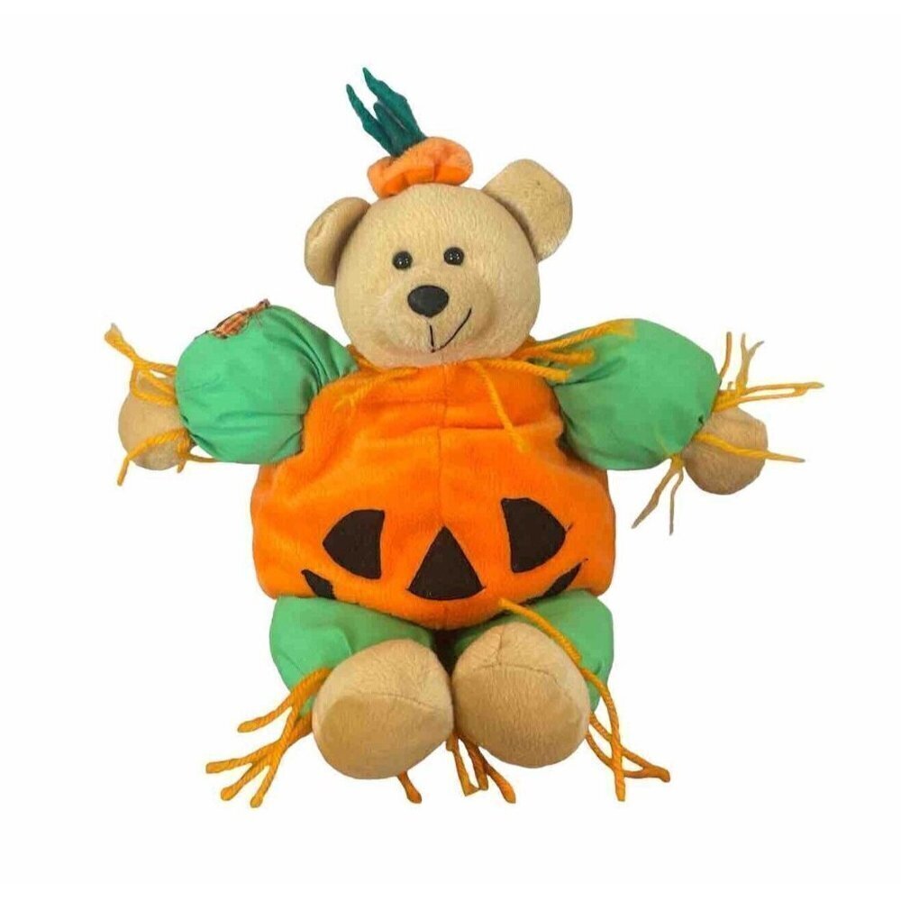 Kellytoy Halloween Teddy Bear Plush Pumpkin Costume Jack O Lantern Stuffed Toy